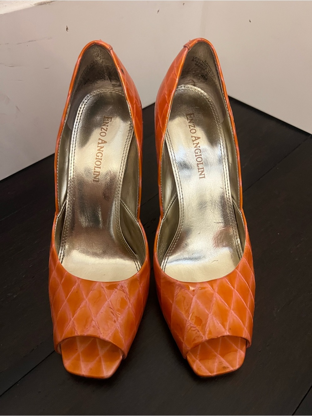 Enzo Angiolini Orange Quilted Peep-Toe Heels
